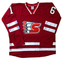 Laden Sie das Bild in den Galerie-Viewer, Rote und weiße Hockey-Trikots mit einem „S“-Twill-Logo