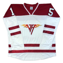 Charger l'image dans la galerie, Maillots de hockey rouges et blancs avec un logo Van Halen brodé en sergé