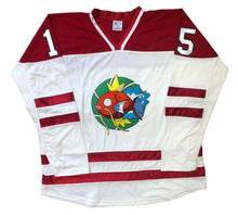 Charger l'image dans la galerie, Maillots de hockey rouges et blancs avec un logo en sergé brodé en forme de poisson