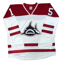 Laden Sie das Bild in den Galerie-Viewer, Rot-weiße Hockey-Trikots mit einem Shark-Twill-Logo