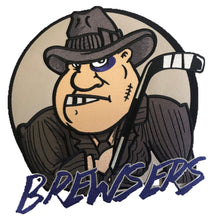 Laden Sie das Bild in den Galerie-Viewer, Lila-goldene Hockey-Trikots mit dem Brewsers-Twill-Logo