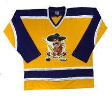 Laden Sie das Bild in den Galerie-Viewer, Lila und goldene Hockey-Trikots mit The Shooters Twill-Logo