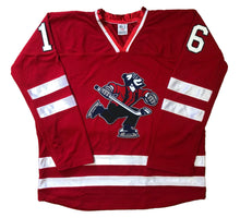 Laden Sie das Bild in den Galerie-Viewer, Rot-weiße Hockey-Trikots mit dem Johnny Canuck Twill-Logo