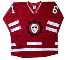 Laden Sie das Bild in den Galerie-Viewer, Rot-weiße Hockey-Trikots mit Torwartmasken-Twill-Logo