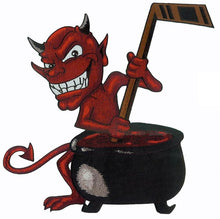 Laden Sie das Bild in den Galerie-Viewer, Individuelle Hockey-Trikots mit einem aufgestickten Twill-Logo „Devil and Cauldron“.