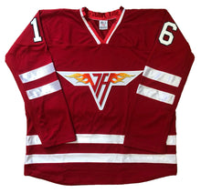 Charger l'image dans la galerie, Maillots de hockey rouges et blancs avec un logo Van Halen brodé en sergé
