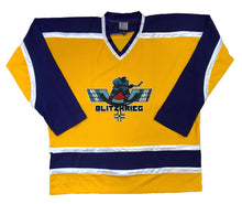 Laden Sie das Bild in den Galerie-Viewer, Lila-goldene Hockey-Trikots mit dem Blitzkrieg-Twill-Logo