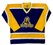 Laden Sie das Bild in den Galerie-Viewer, Lila-goldene Hockey-Trikots mit dem Twill-Logo der Hedgehogs