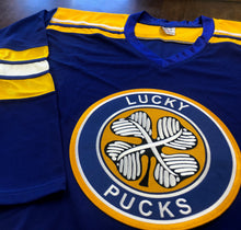 Load image into Gallery viewer, Custom Hockey Jerseys with a Lucky Pucks Embroidered Twill Logo