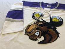 Load image into Gallery viewer, Custom hockey jerseys with a Moose with Beer Antlers twill logo.