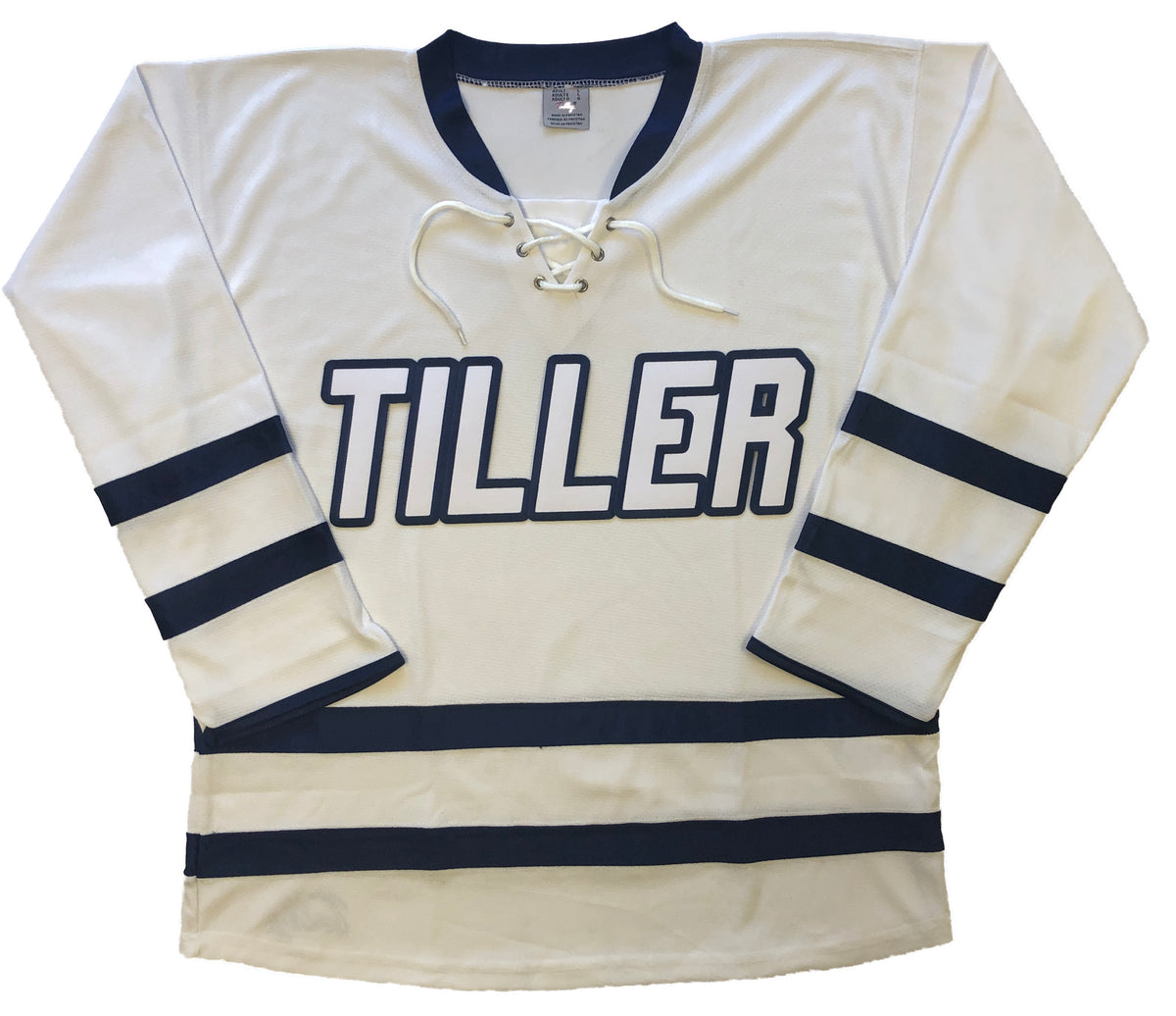Custom Hockey Jerseys with the TILLER Team Logo Tally Hockey Jerseys