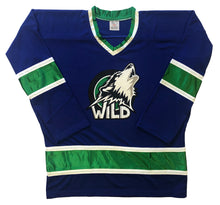 Load image into Gallery viewer, Custom hockey jerseys with the Wild team logo.