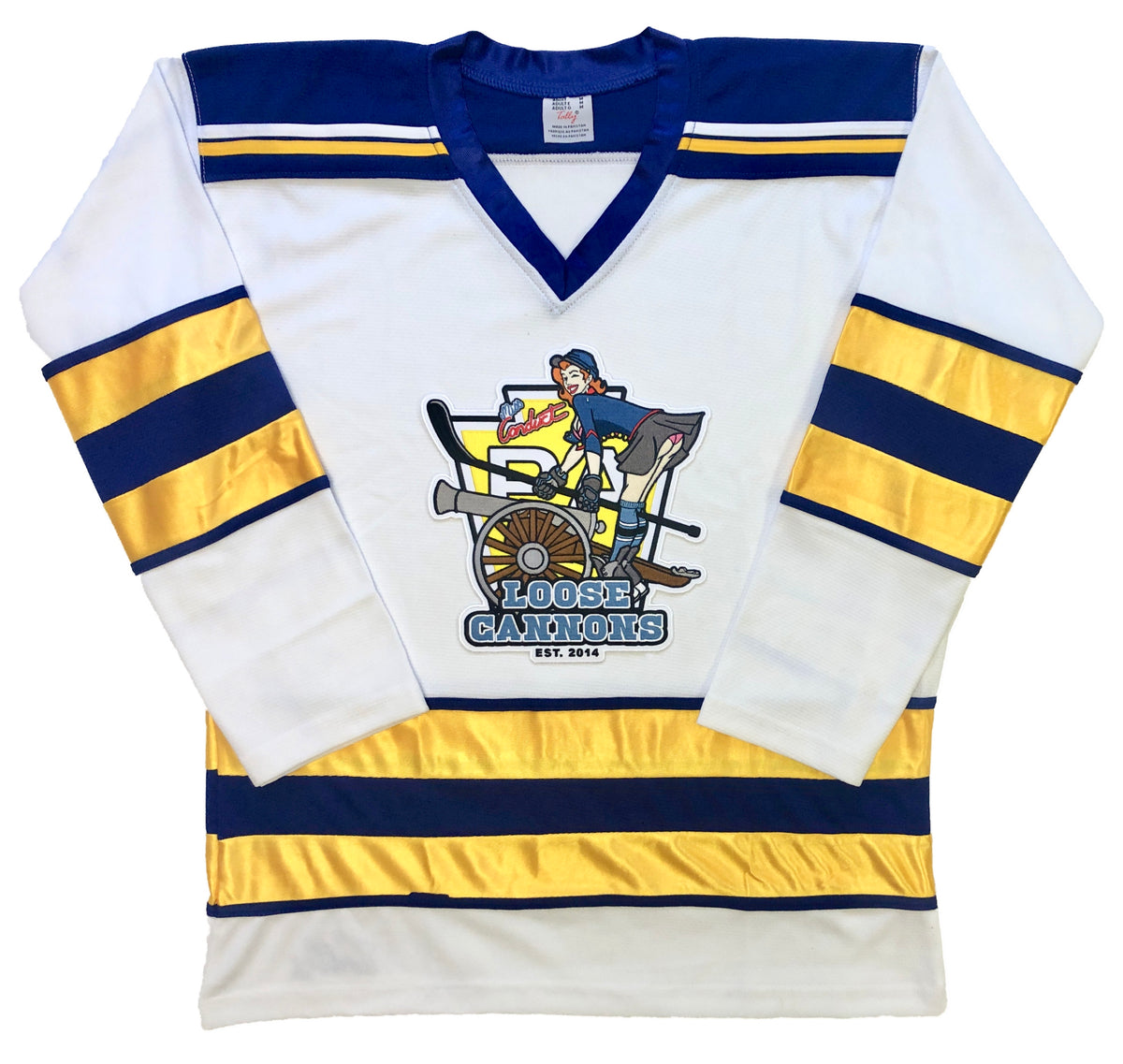 Custom Hockey Jerseys with a Loose Canons Twill Logo Tally Hockey Jerseys