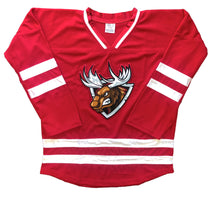 Charger l'image dans la galerie, Maillots de hockey rouges et blancs avec un logo Moose Twill rouge et blanc