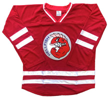 Charger l'image dans la galerie, Maillots de hockey rouges et blancs avec un logo Hellfish Twill