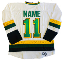 Load image into Gallery viewer, Green and White Hockey Jerseys with the North Stars Twill Logo