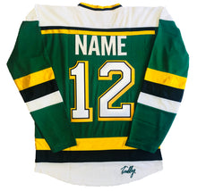 Load image into Gallery viewer, Green and White Hockey Jerseys with the North Stars Twill Logo