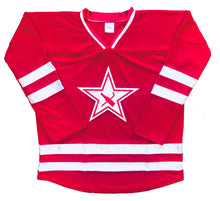 Laden Sie das Bild in den Galerie-Viewer, Rot-weiße Hockey-Trikots mit Bierflasche und Stick-Twill-Logo
