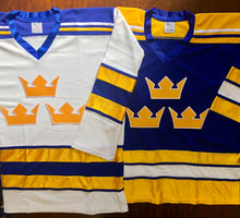 Load image into Gallery viewer, Custom Hockey Jerseys with a Team Sweden Embroidered Twill Crest