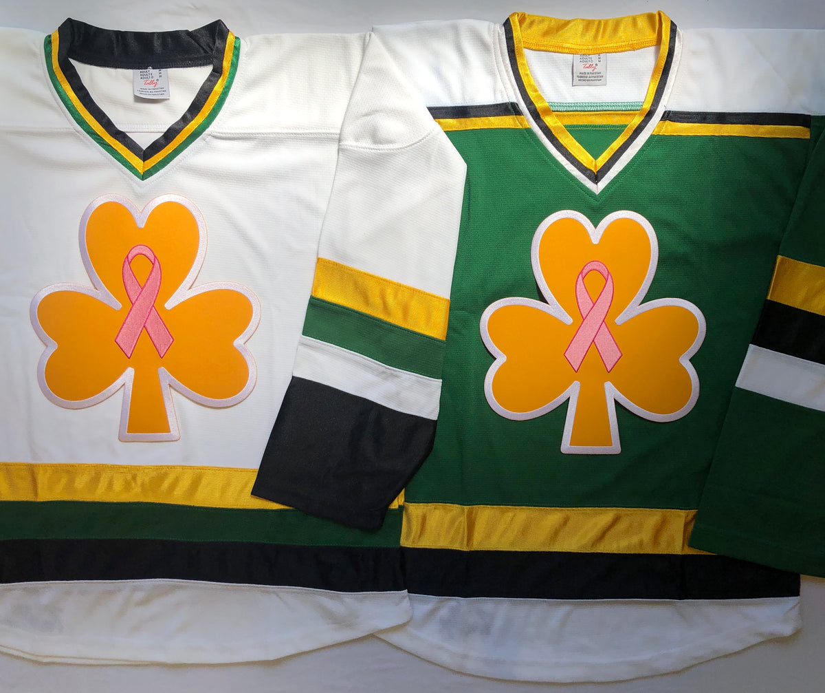 Custom Hockey Jerseys with Embroidered Twill 3-Leaf Clover Crest Adult Medium / (with Number and Name) / Green