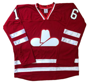 Red and White Hockey Jerseys with the Cowboys Twill Logo