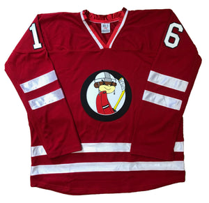 Maillots de hockey rouges et blancs avec le logo Funky Monkey Twill 