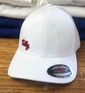 White Flex-Fit Hat with a small Tally twill crest $30