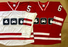 Load image into Gallery viewer, Red and White Hockey Jerseys with the Irish Car Bomb Embroidered Twill Logo
