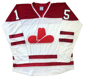 Red and White Hockey Jerseys with the Cowboys Twill Logo