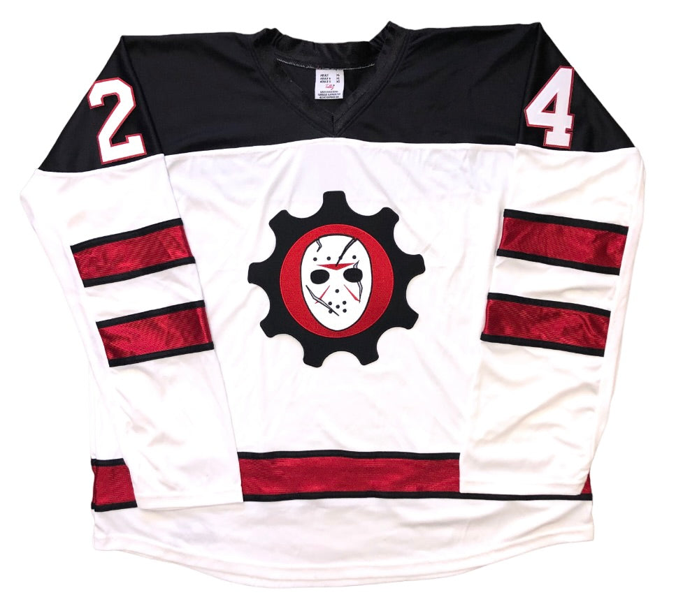 Individuelle Hockey-Trikots mit aufgesticktem Twill-Logo mit Narben-Torwartmaske 