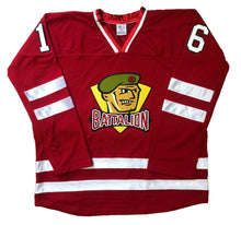 Load image into Gallery viewer, Red and White Hockey Jerseys with a Battalion Twill Logo
