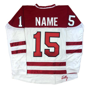 Maillots de hockey rouges et blancs avec un logo Hellfish Twill 