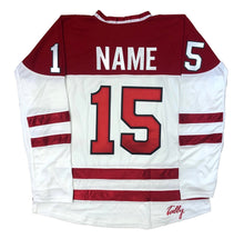 Load image into Gallery viewer, Red and White Hockey Jerseys with the Cougar Hunters Embroidered Twill Logo
