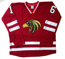 Load image into Gallery viewer, Red and White Hockey Jerseys with a Hawk Twill Logo

