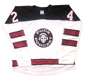 Maillots de hockey personnalisés avec un logo brodé en sergé Puck Podcast 