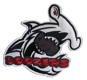 Red and White Hockey Jerseys with The Boozers Twill Logo