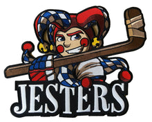 Load image into Gallery viewer, Red and White Hockey Jerseys with the Jesters Embroidered Twill Logo

