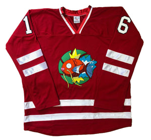 Rot-weiße Hockey-Trikots mit einem Fisch-gestickten Twill-Logo 