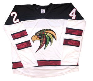 Maillots de hockey personnalisés avec un logo Hawk brodé en sergé 