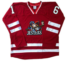 Load image into Gallery viewer, Red and White Hockey Jerseys with the Jesters Embroidered Twill Logo
