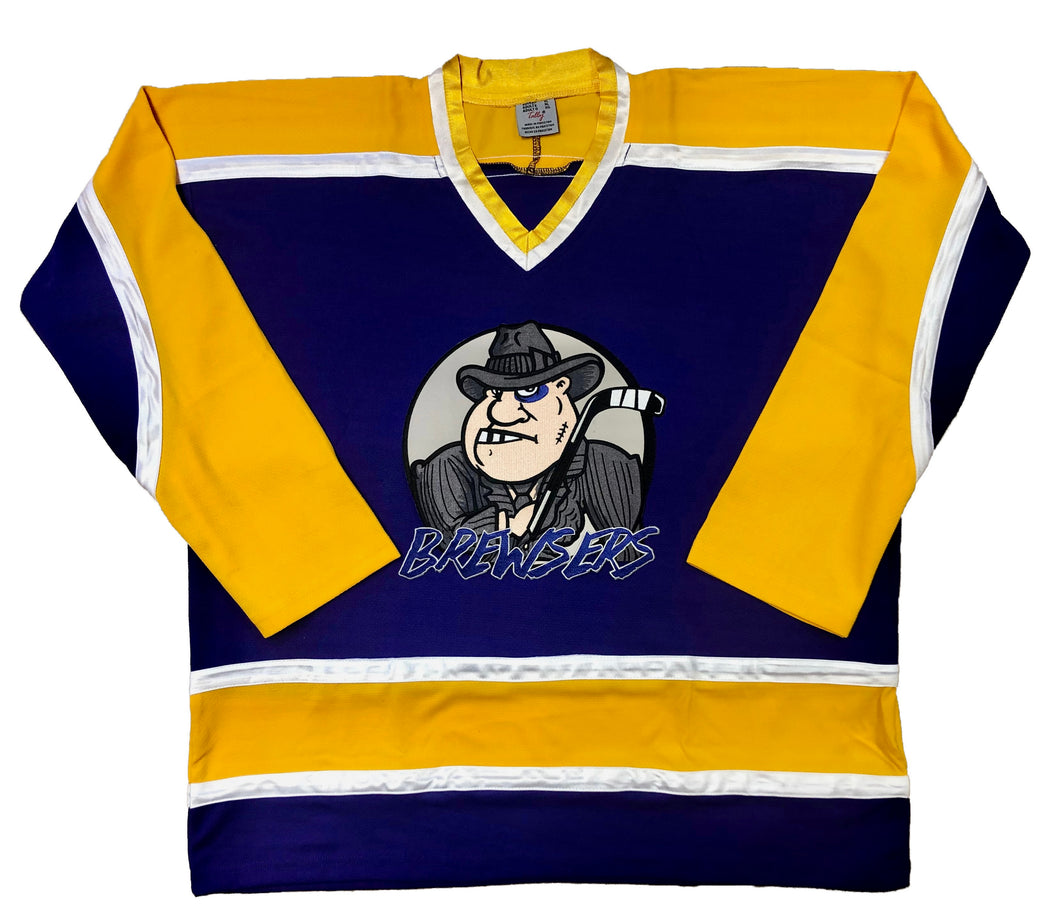 Purple and Gold Hockey Jerseys with the Brewsers Twill Logo