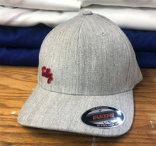 Load image into Gallery viewer, Heather colored Flex-Fit Hat with a small Tally twill crest $30
