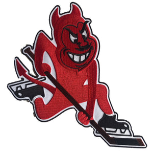 Red and White Hockey Jerseys with the Skating Devil Twill Logo