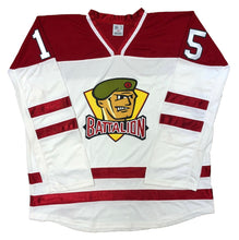 Load image into Gallery viewer, Red and White Hockey Jerseys with a Battalion Twill Logo
