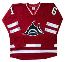 Load image into Gallery viewer, Red and White Hockey Jerseys with a Shark Twill Logo

