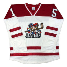 Load image into Gallery viewer, Red and White Hockey Jerseys with the Jesters Embroidered Twill Logo
