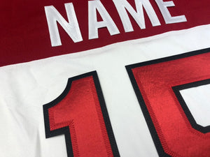 Red and White Hockey Jerseys with a Hip Embroidered Twill Logo