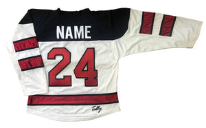 Custom Hockey Jerseys with a Johnny Canuck Embroidered Twill Logo