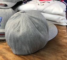 Load image into Gallery viewer, Heather colored Flex-Fit Hat with a small Tally twill crest $30
