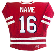 Load image into Gallery viewer, Red and White Hockey Jerseys with a Lucky Twill Logo
